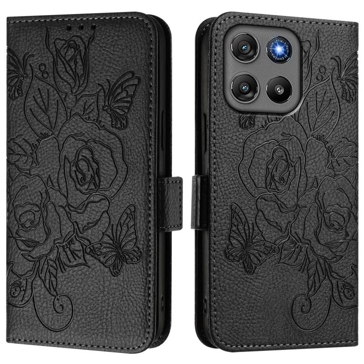 For Motorola Moto G67 Power 5G Embossed Rose RFID Anti-theft Leather Phone Case