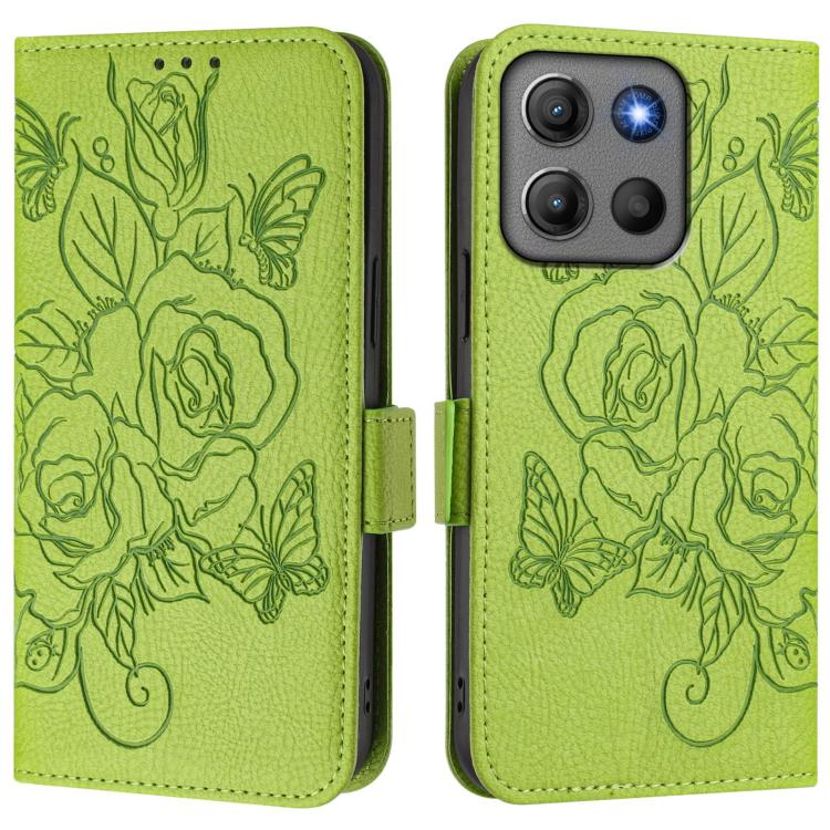 For Motorola Moto G17 4G / G17 Power 4G Embossed Rose RFID Anti-theft Leather Phone Case