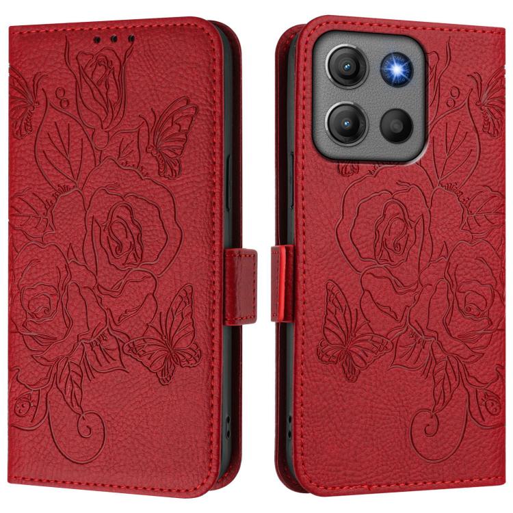 For Motorola Moto G17 4G / G17 Power 4G Embossed Rose RFID Anti-theft Leather Phone Case