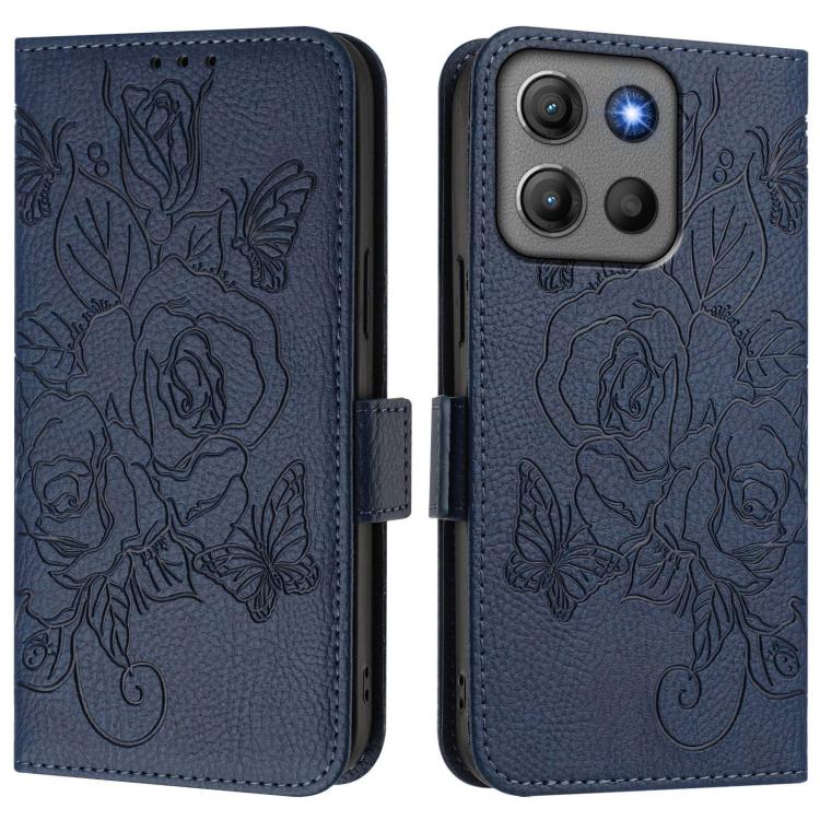 For Motorola Moto G17 4G / G17 Power 4G Embossed Rose RFID Anti-theft Leather Phone Case