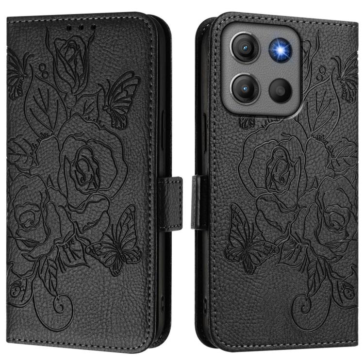 For Motorola Moto G17 4G / G17 Power 4G Embossed Rose RFID Anti-theft Leather Phone Case