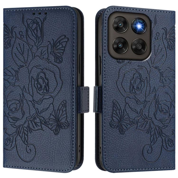 For Motorola Moto G87 5G / G77 5G / G67 5G Embossed Rose RFID Anti-theft Leather Phone Case