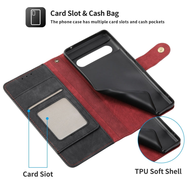 For Google Pixel 7 POLA Dual-color Zipper Wallet RFID Leather Phone Case