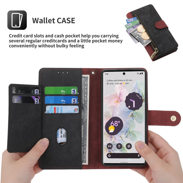 For Google Pixel 7 POLA Dual-color Zipper Wallet RFID Leather Phone Case