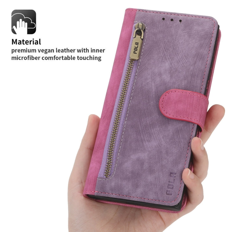 For Google Pixel 7 POLA Dual-color Zipper Wallet RFID Leather Phone Case