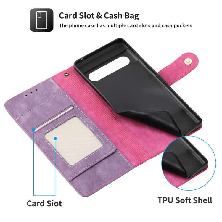 For Google Pixel 7 POLA Dual-color Zipper Wallet RFID Leather Phone Case