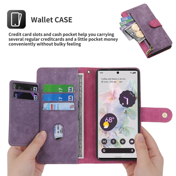 For Google Pixel 7 POLA Dual-color Zipper Wallet RFID Leather Phone Case