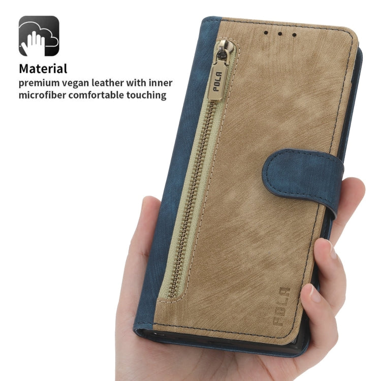 For Google Pixel 7 POLA Dual-color Zipper Wallet RFID Leather Phone Case