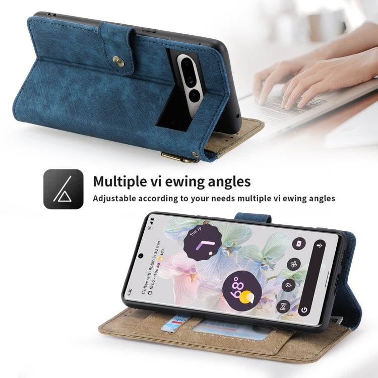 For Google Pixel 7 POLA Dual-color Zipper Wallet RFID Leather Phone Case