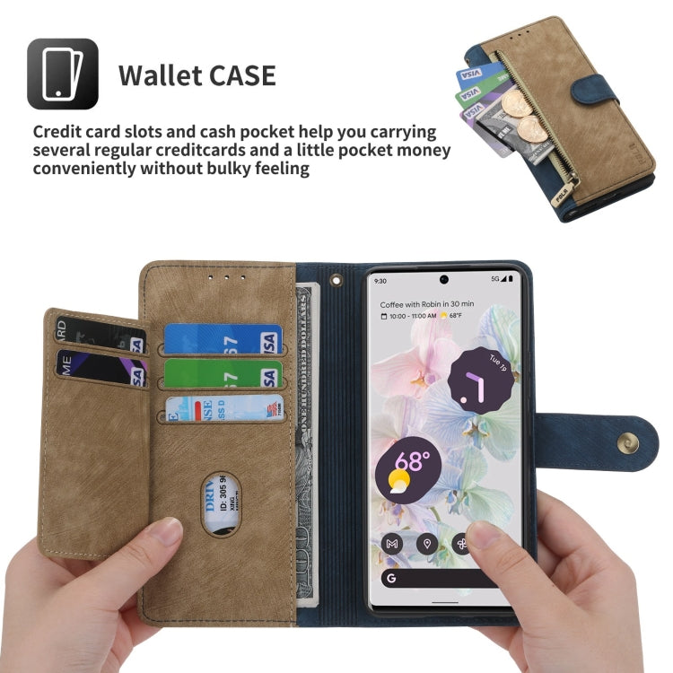 For Google Pixel 7 POLA Dual-color Zipper Wallet RFID Leather Phone Case