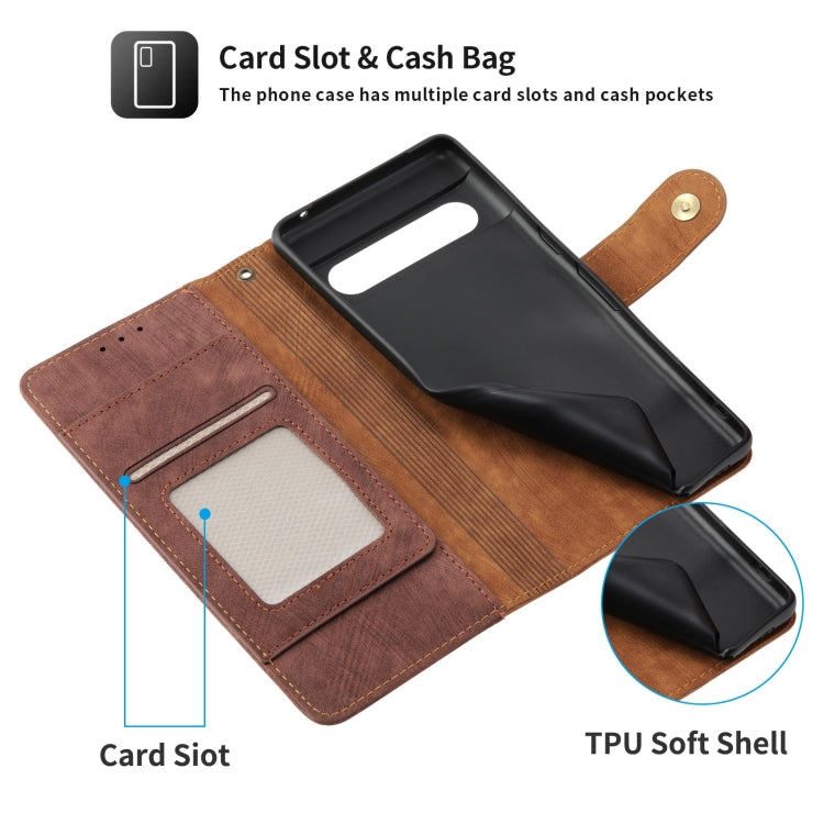 For Google Pixel 7 POLA Dual-color Zipper Wallet RFID Leather Phone Case