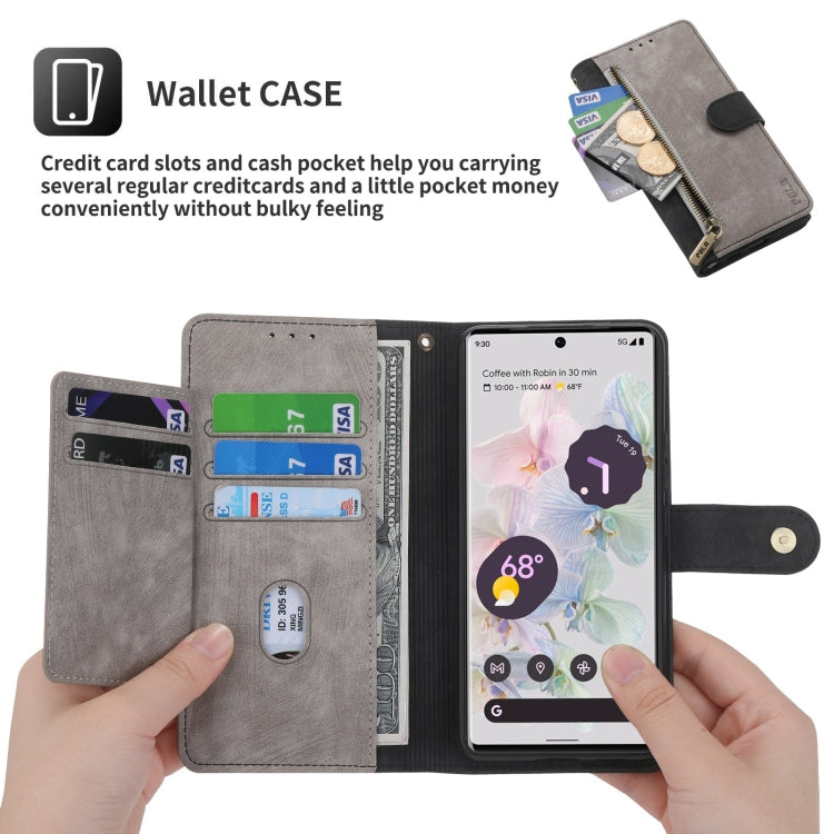 For Google Pixel 7 Pro POLA Dual-color Zipper Wallet RFID Leather Phone Case