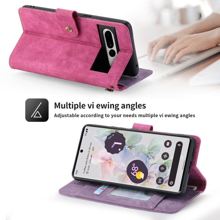 For Google Pixel 7 Pro POLA Dual-color Zipper Wallet RFID Leather Phone Case