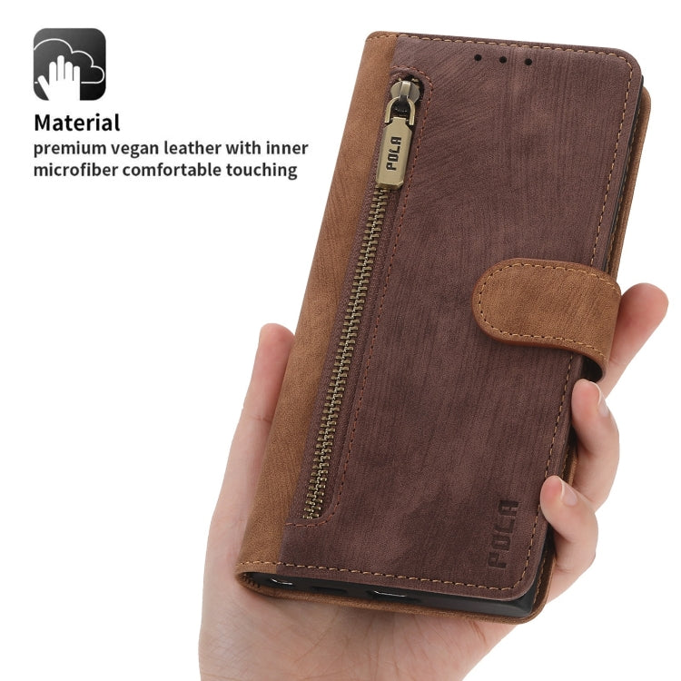 For Google Pixel 7 Pro POLA Dual-color Zipper Wallet RFID Leather Phone Case