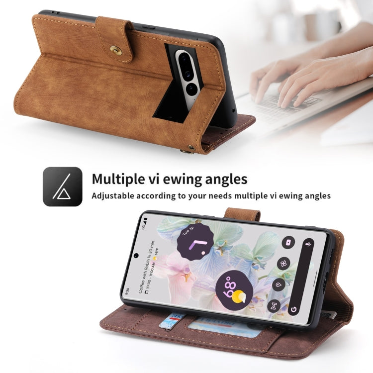 For Google Pixel 7 Pro POLA Dual-color Zipper Wallet RFID Leather Phone Case