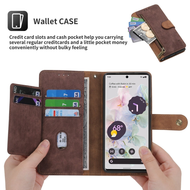 For Google Pixel 7 Pro POLA Dual-color Zipper Wallet RFID Leather Phone Case