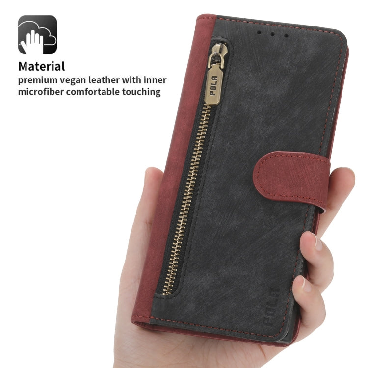 For Samsung Galaxy S22 Ultra 5G POLA Dual-color Zipper Wallet RFID Leather Phone Case