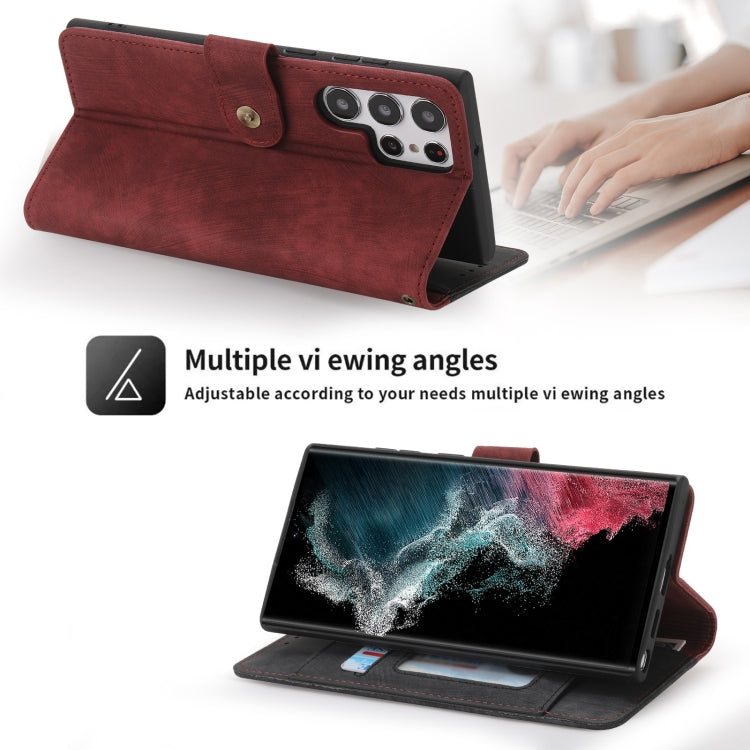 For Samsung Galaxy S22 Ultra 5G POLA Dual-color Zipper Wallet RFID Leather Phone Case