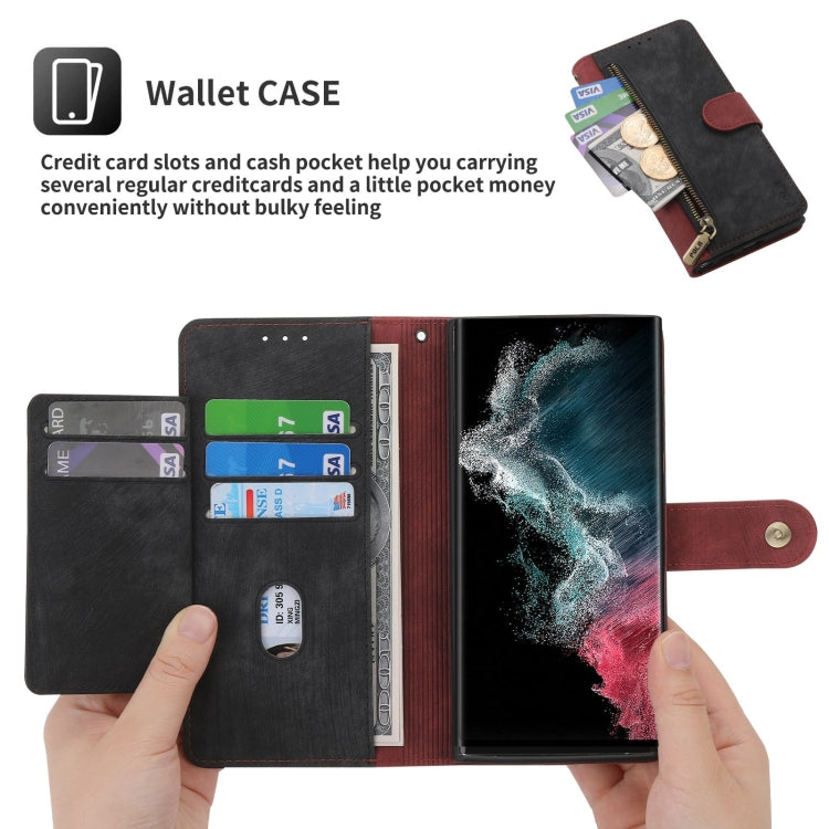 For Samsung Galaxy S22 Ultra 5G POLA Dual-color Zipper Wallet RFID Leather Phone Case