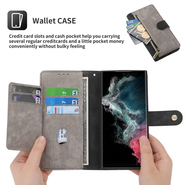 For Samsung Galaxy S22 Ultra 5G POLA Dual-color Zipper Wallet RFID Leather Phone Case