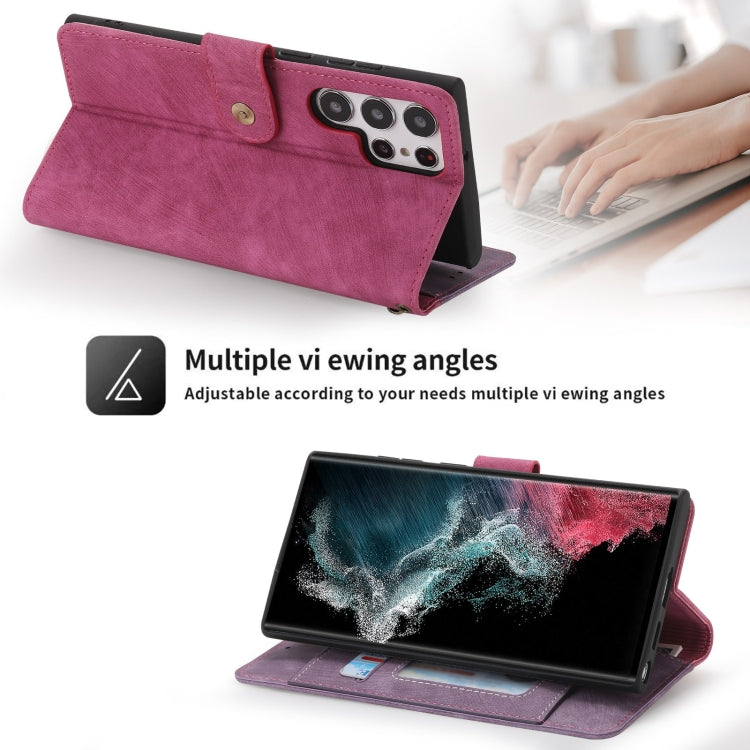 For Samsung Galaxy S22 Ultra 5G POLA Dual-color Zipper Wallet RFID Leather Phone Case