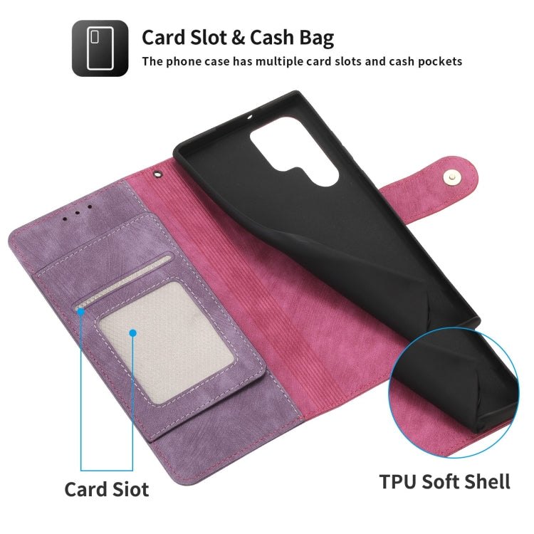 For Samsung Galaxy S22 Ultra 5G POLA Dual-color Zipper Wallet RFID Leather Phone Case