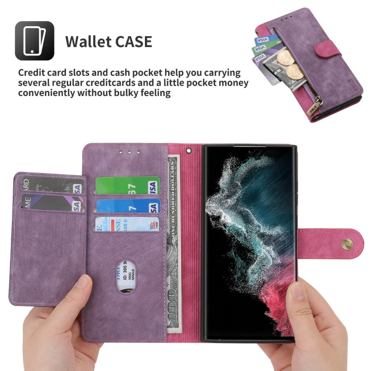 For Samsung Galaxy S22 Ultra 5G POLA Dual-color Zipper Wallet RFID Leather Phone Case