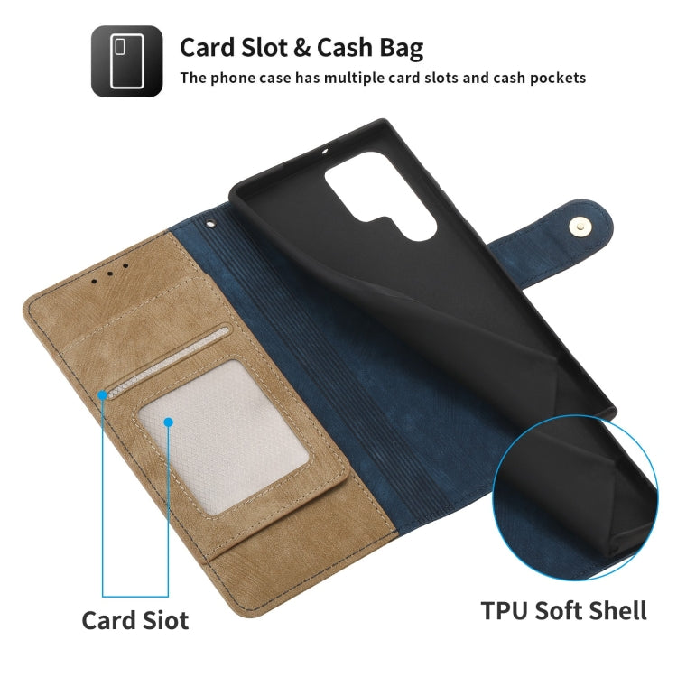 For Samsung Galaxy S22 Ultra 5G POLA Dual-color Zipper Wallet RFID Leather Phone Case