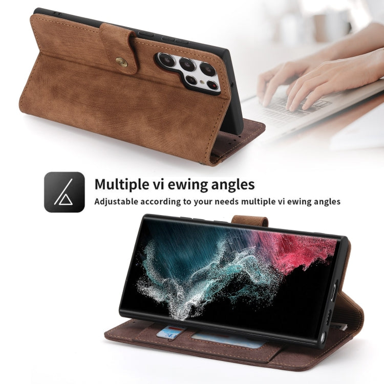 For Samsung Galaxy S22 Ultra 5G POLA Dual-color Zipper Wallet RFID Leather Phone Case