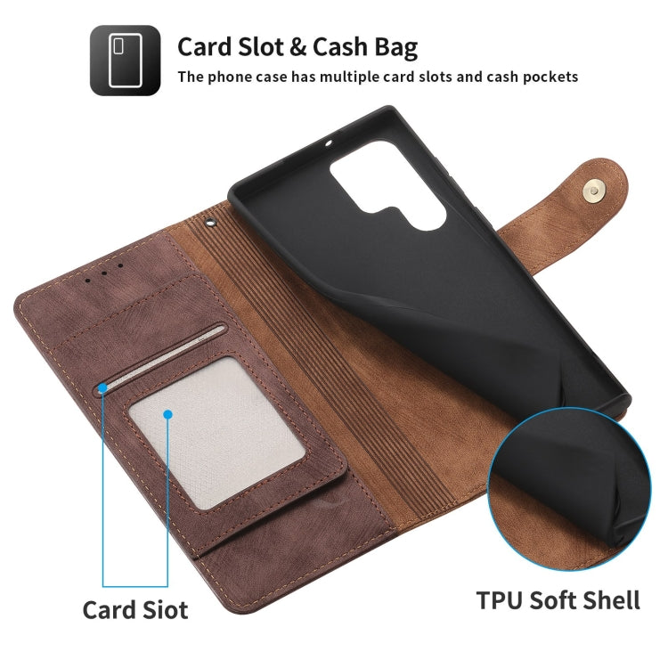 For Samsung Galaxy S22 Ultra 5G POLA Dual-color Zipper Wallet RFID Leather Phone Case
