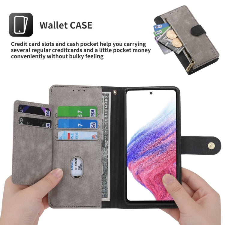 For Samsung Galaxy A53 POLA Dual-color Zipper Wallet RFID Leather Phone Case