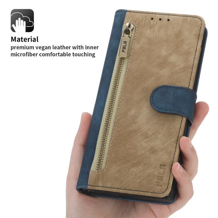 For Samsung Galaxy A53 POLA Dual-color Zipper Wallet RFID Leather Phone Case
