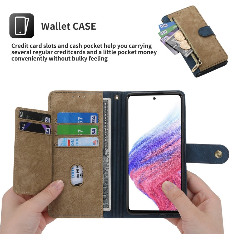 For Samsung Galaxy A53 POLA Dual-color Zipper Wallet RFID Leather Phone Case