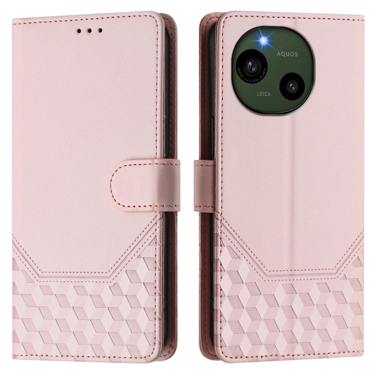 For Sharp Aquos R9 Honeycomb Embossing RFID Leather Phone Case