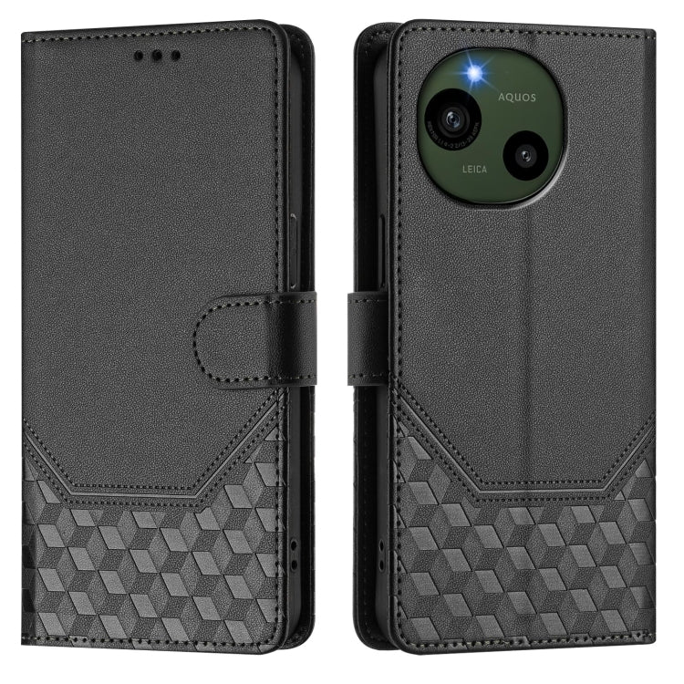 For Sharp Aquos R9 Honeycomb Embossing RFID Leather Phone Case