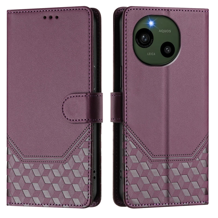 For Sharp Aquos R9 Honeycomb Embossing RFID Leather Phone Case