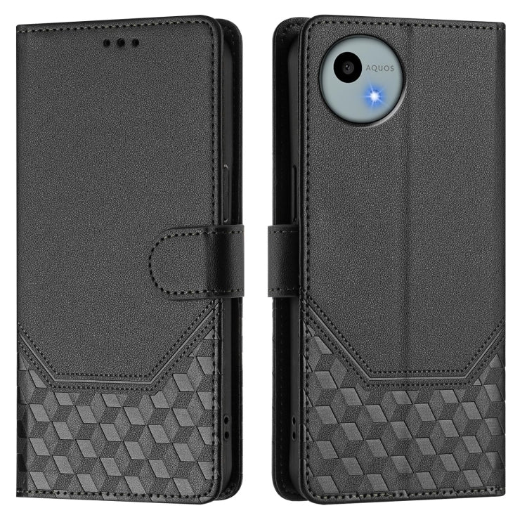 For Sharp Aquos Wish 4 Honeycomb Embossing RFID Leather Phone Case