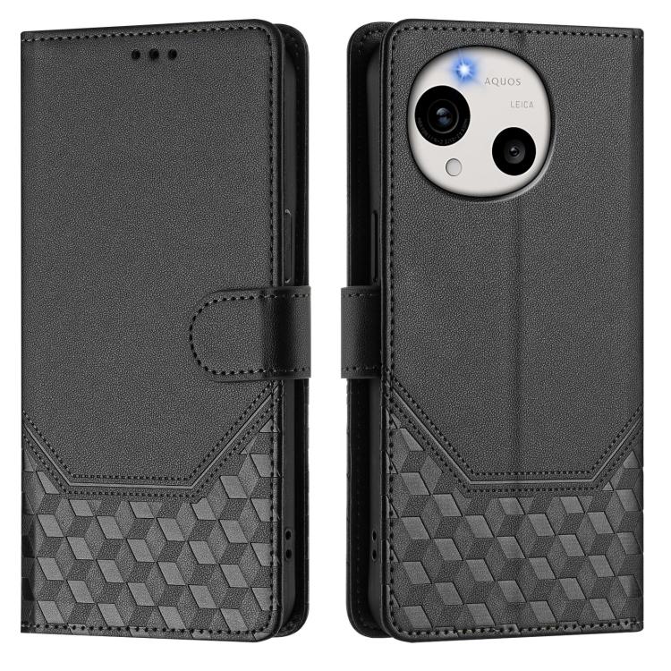 For Sharp Aquos R11 Honeycomb Embossing RFID Leather Phone Case