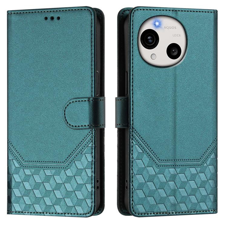 For Sharp Aquos R11 Honeycomb Embossing RFID Leather Phone Case