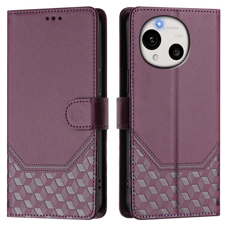 For Sharp Aquos R11 Honeycomb Embossing RFID Leather Phone Case