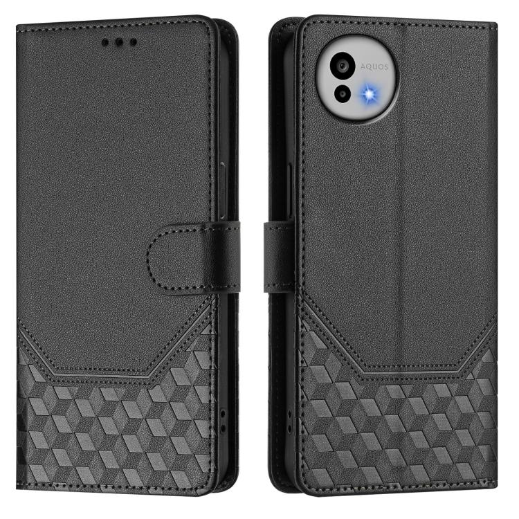 For Sharp Aquos wish6 Honeycomb Embossing RFID Leather Phone Case