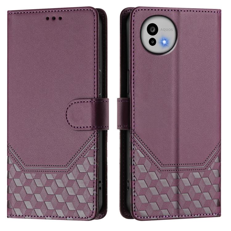 For Sharp Aquos wish6 Honeycomb Embossing RFID Leather Phone Case