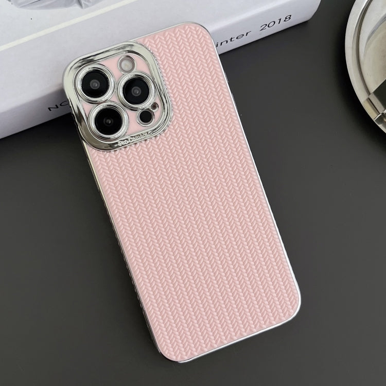 For iPhone 11 Pro Electroplated Silver Edge Grain Texture TPU Phone Case