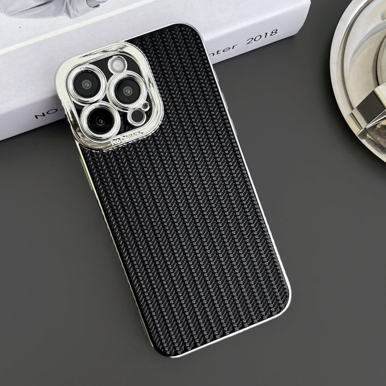 For iPhone 11 Pro Max Electroplated Silver Edge Grain Texture TPU Phone Case