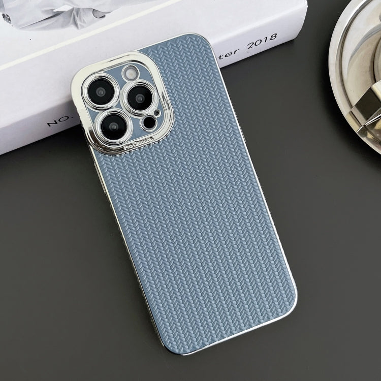 For iPhone 12 Pro Electroplated Silver Edge Grain Texture TPU Phone Case