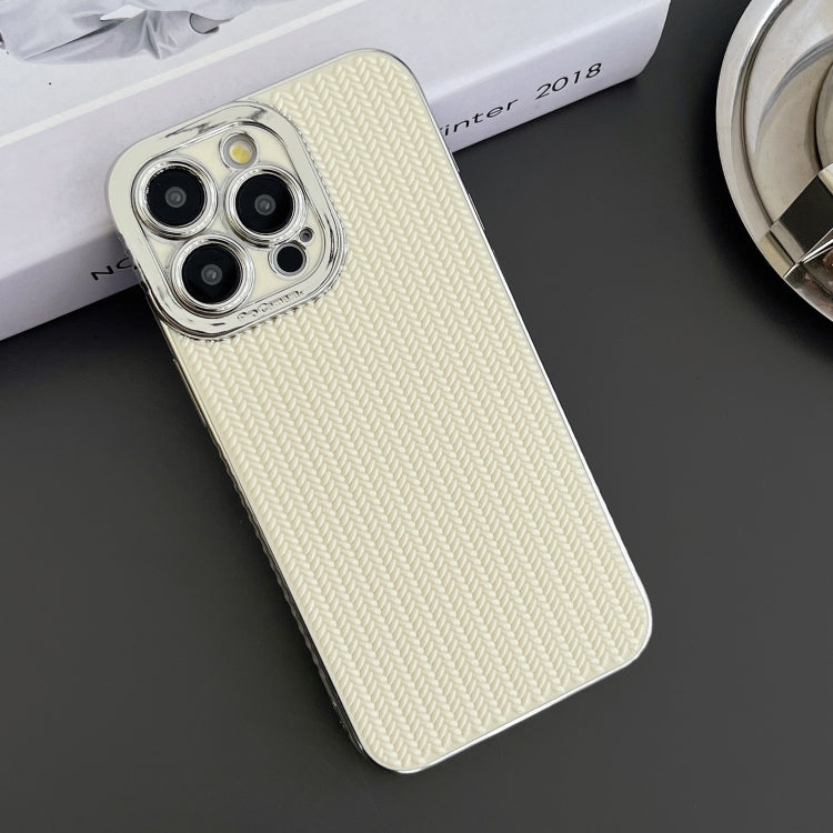 For iPhone 15 Pro Electroplated Silver Edge Grain Texture TPU Phone Case