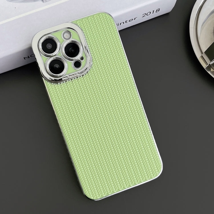 For iPhone 14 Electroplated Silver Edge Grain Texture TPU Phone Case