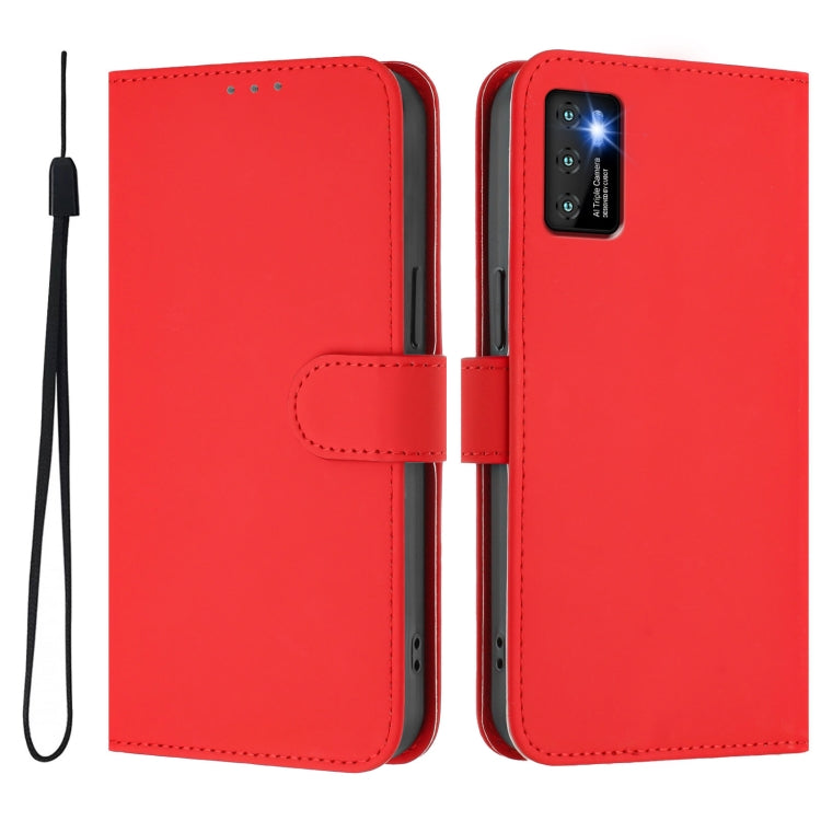 For Cubot P50 Skin Feel Solid Color Leather Phone Case with Lanyard