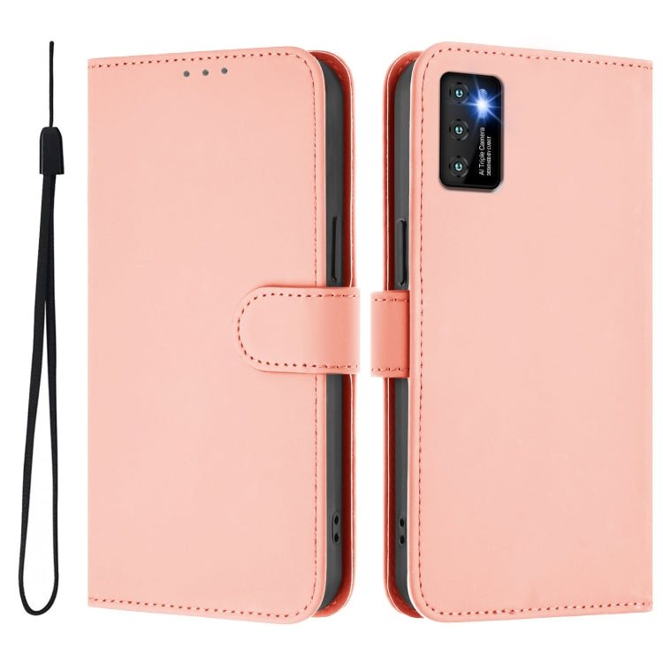 For Cubot P50 Skin Feel Solid Color Leather Phone Case with Lanyard