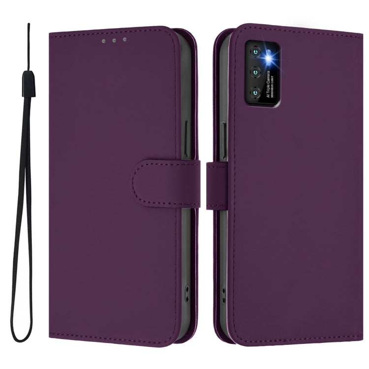 For Cubot P50 Skin Feel Solid Color Leather Phone Case with Lanyard